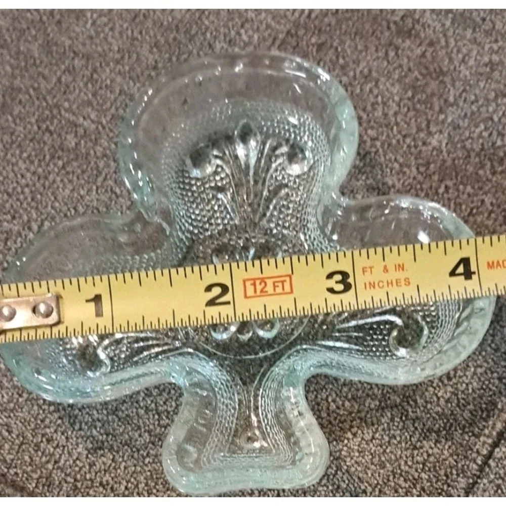 Indiana Glass Tiara Green  Trinket‎ Ring Nut Dish Clover Club Shape Vintage